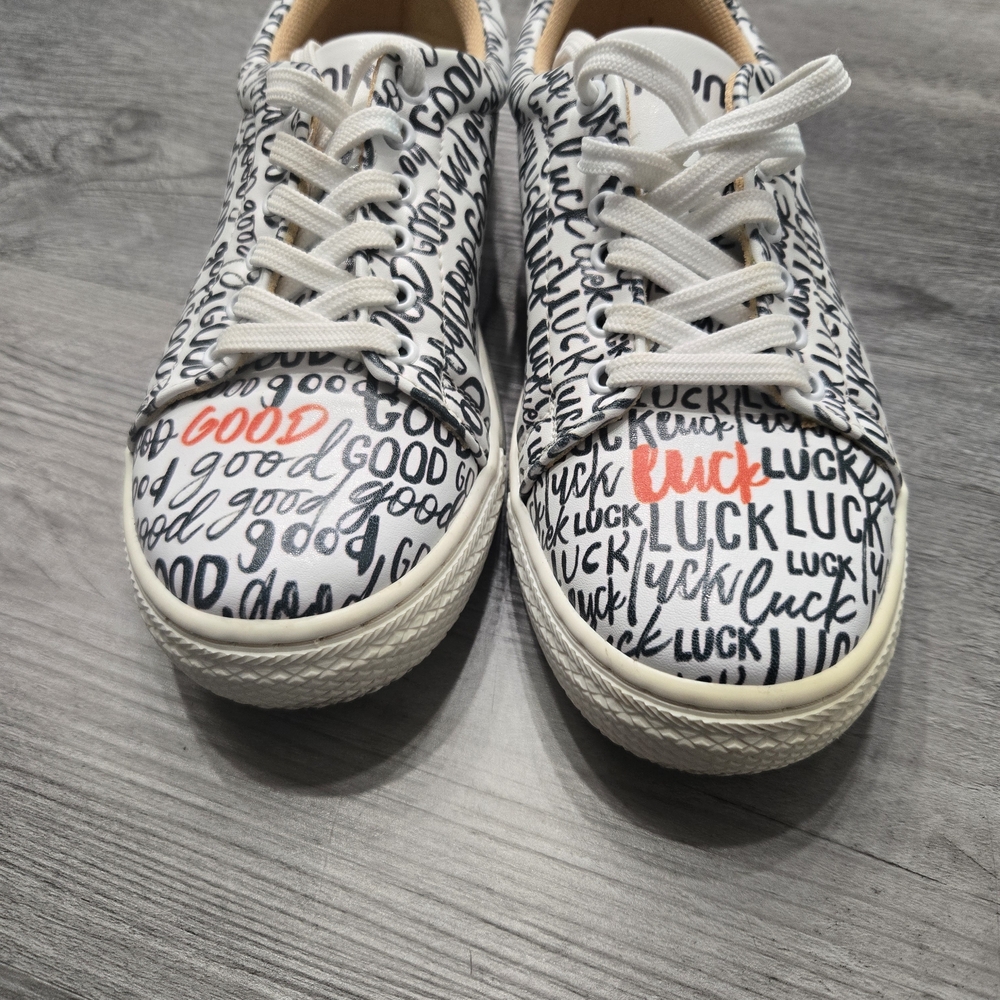 White and Black Graphic Sneakers - Picture 2 of 5